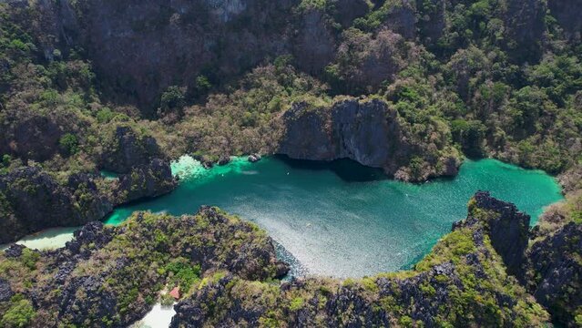 4K Aerial Drone view of the beautiful Big Lagoon in El Nido, Philippines