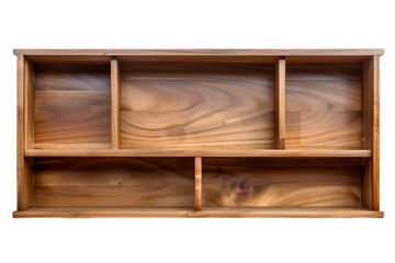 Rustic Wooden Shelf With Three Compartments. On Transparent Background.