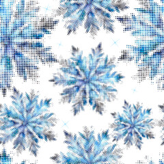 Snowflakes seamless pattern, hand drawing. Not AI, Vector illustration