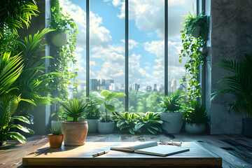 Home Office Inspiration: Write Your Business Ideas Amidst Plants & Calming Blue-Grey Skies
