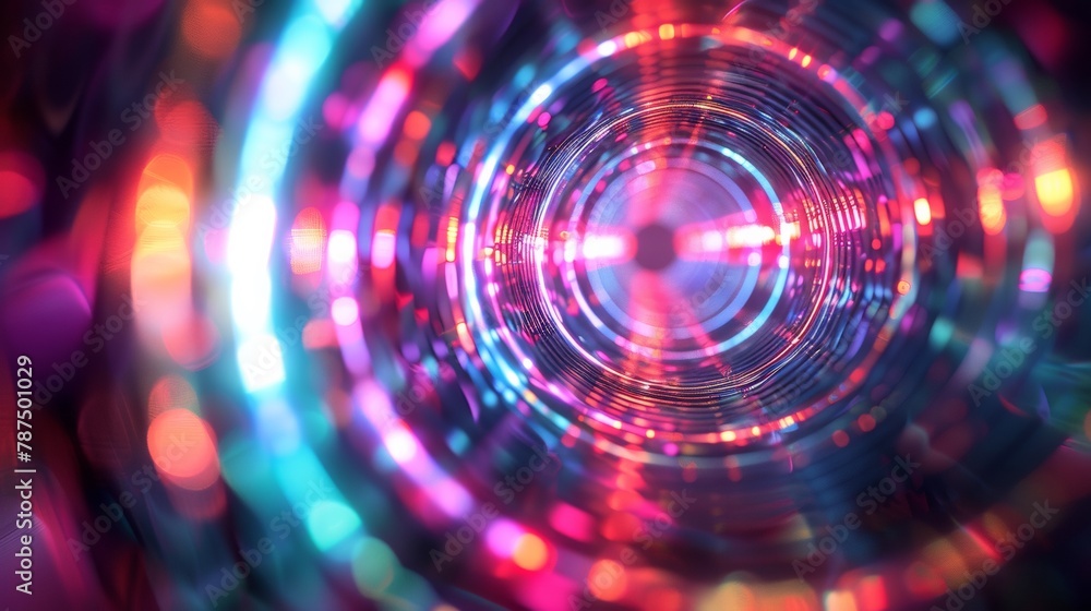 Poster a colorful abstract image of a circular light tunnel, ai