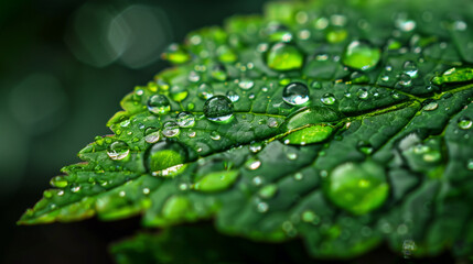 close up macro about waterdrops on green leaf