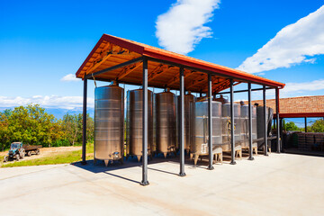 Stainless steel storage tanks with wine