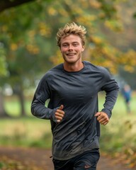 Obraz premium Young sporty man exercising in park.