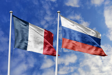 3D illustration, France and Russia alliance and meeting, cooperation of states.