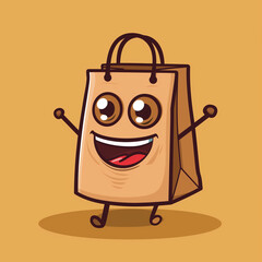 a cute shopping bag with face, arms and legs in a cartoon style