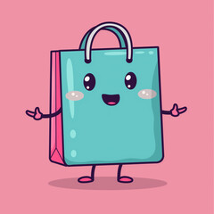 a cute shopping bag with face, arms and legs in a cartoon style