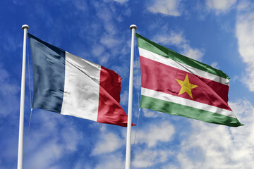 3D illustration, France and Suriname alliance and meeting, cooperation of states.