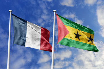 3D illustration, France and São Tomé and Príncipe alliance and meeting, cooperation of states.