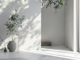 Design of a white wall  with a plant 