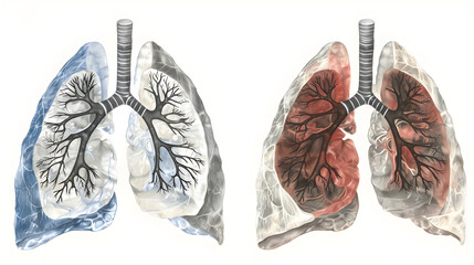 Comparative Anatomical Illustration of Healthy and Obstructed Lungs in Obstructive Lung Disease