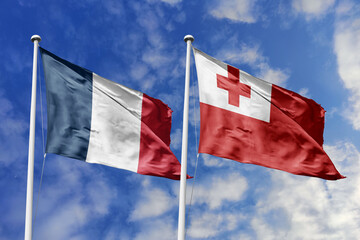 3D illustration, France and Tonga alliance and meeting, cooperation of states.