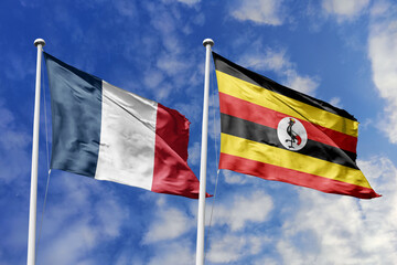 3D illustration, France and Uganda alliance and meeting, cooperation of states.