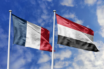 3D illustration, France and Yemen alliance and meeting, cooperation of states.