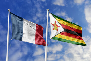 3D illustration, France and Zimbabwe alliance and meeting, cooperation of states.