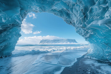 meltwater flow formed a cave in a coastal glacier