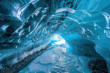 glacier cave formed by flows of water inside a melting glacier