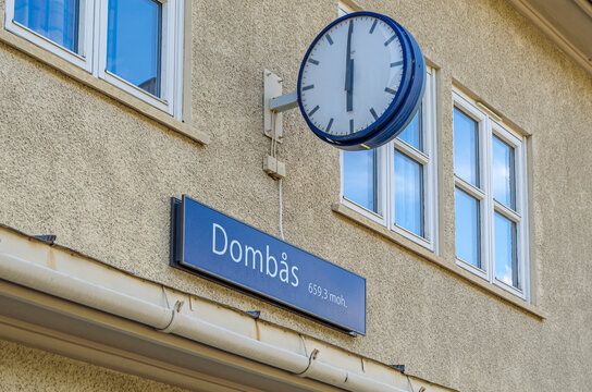DOMBAS, NORWAY - JULY 21, 2014: Facade of the train station of the town of Dombas, Norway