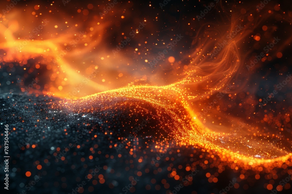 Aufkleber a dynamic and fiery abstract waveform ripples across a dark backdrop, suggesting energy and movement