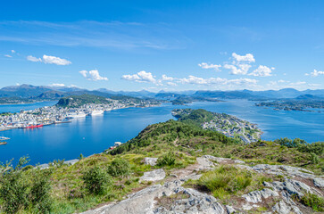 Aerial view of the town of Alesund, Norway