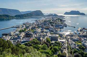 Aerial view of the town of Alesund, Norway