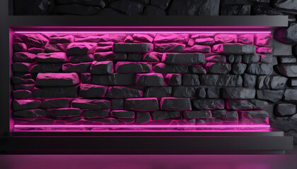 Obraz premium Dark stone wall with illuminated neon lights