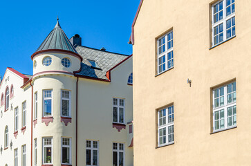 View of buildings in Alesund, Norway, city known for Art Nouveau architecture