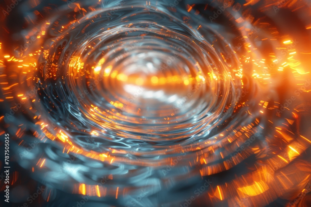 Poster an abstract image capturing a swirling vortex of light resembling fire, creating a dynamic and hypno