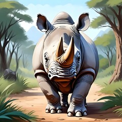 Majestic Rhino Approaching in a Serene Savanna 