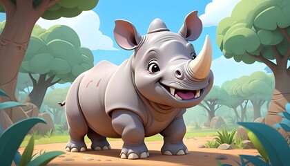 Adventurous Baby Rhino Exploring the Enchanted Jungle