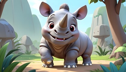 Charming Baby Rhino in a Whimsical Forest 