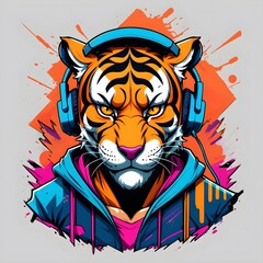 Hip Tiger in Hoodie and Headphones - Pop Culture Artwork