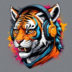 Urban Tiger with Headphones - Colorful Street Art Representation