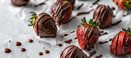 Delicious Chocolate-Covered Strawberries on White Background