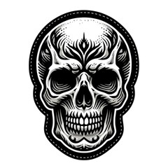 Bold Skull Patch Design in Monochrome on White Background