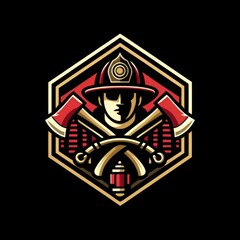 Bold Firefighter's Day Logo Design with Helmet, Axe, and Hose