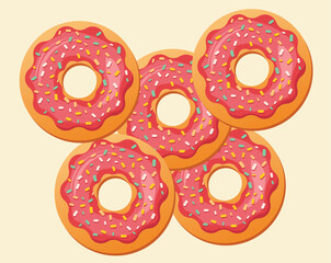 Donut isolated white background , an illustration of donuts with pink frosting and sprinkles.