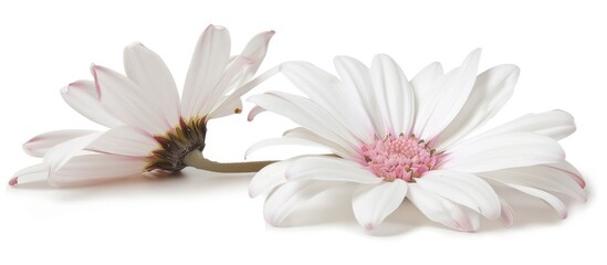 A lovely white Marguerite Daisy with a touch of pink, shown against a white backdrop with a clipping path included.