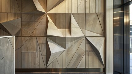 The use of geometric shapes both in the panels and in the furniture creates a strong sense of balance and symmetry in the space making it feel calm and harmonious. .