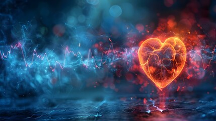 Futuristic Heartbeat: Glowing Pulse of Health Awareness. Concept Health Technology, Futuristic Design, Vitality, Digital Wellness, Heart Rate Monitoring