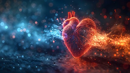 Futuristic Heartbeat: Glowing Cardiogram in a Sea of Lights. Concept Futuristic, Heartbeat, Glowing, Cardiogram, Sea of Lights - obrazy, fototapety, plakaty