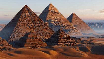 Dawn's First Light on The Pyramids of Giza, Reborn Among Monument Valley's Peaks