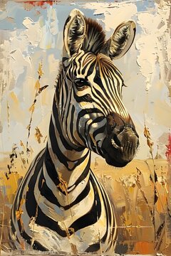 Abstraktes Gem&auml;lde mit Spachteltechnik zeigt eine Zebra in der Steppe