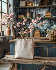 Professional Etsy Listing Stock Photo Mockup: Vibrant Flower Painting in Pink Bag, Exceptional Resolution for Flawless Clarity