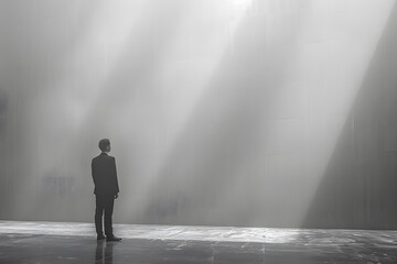 Fototapeta premium Monochromatic Inspiration: Business Executive Delivering Motivational Message