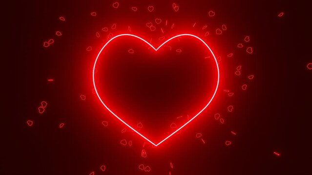 Small heart-shaped particles emitted from the red glowing heart - 3D Render