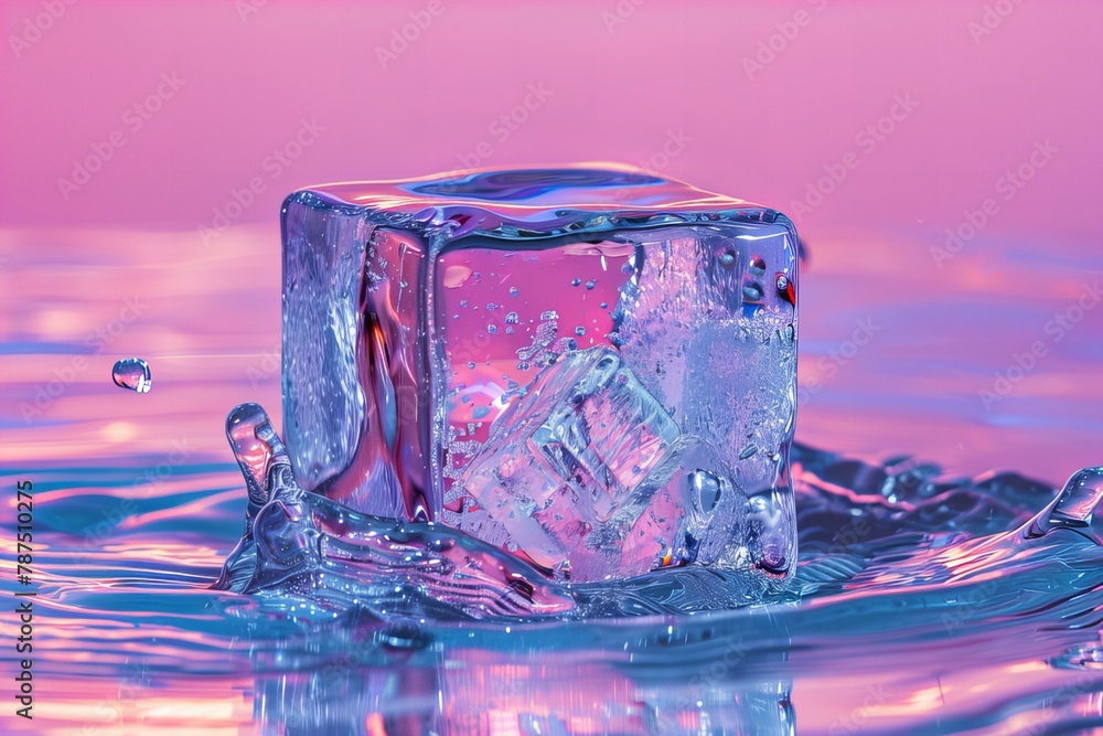 Poster Summer background with a cube of ice