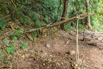 Simple shelter made of bamboo in the forest of Nam Ha National Protected Area, Laos