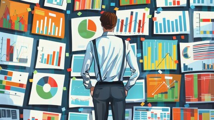 A detailed depiction of a financial analyst examining graphs and charts AI generated illustration