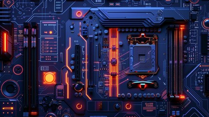 Fototapeta premium A detailed illustration of a computer motherboard with intricate patterns and designs AI generated illustration